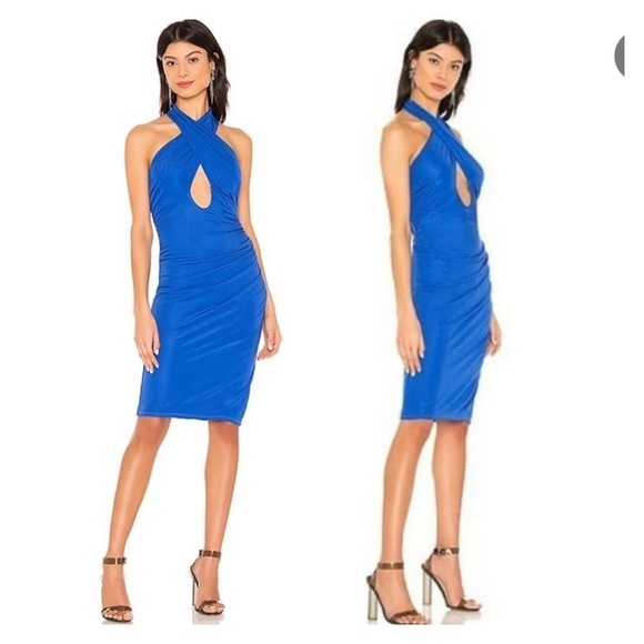 NWT NBD x Revolve Eames Halter Neck Bodycon Midi Dress Royal Blue XS Cocktail - Picture 1 of 8